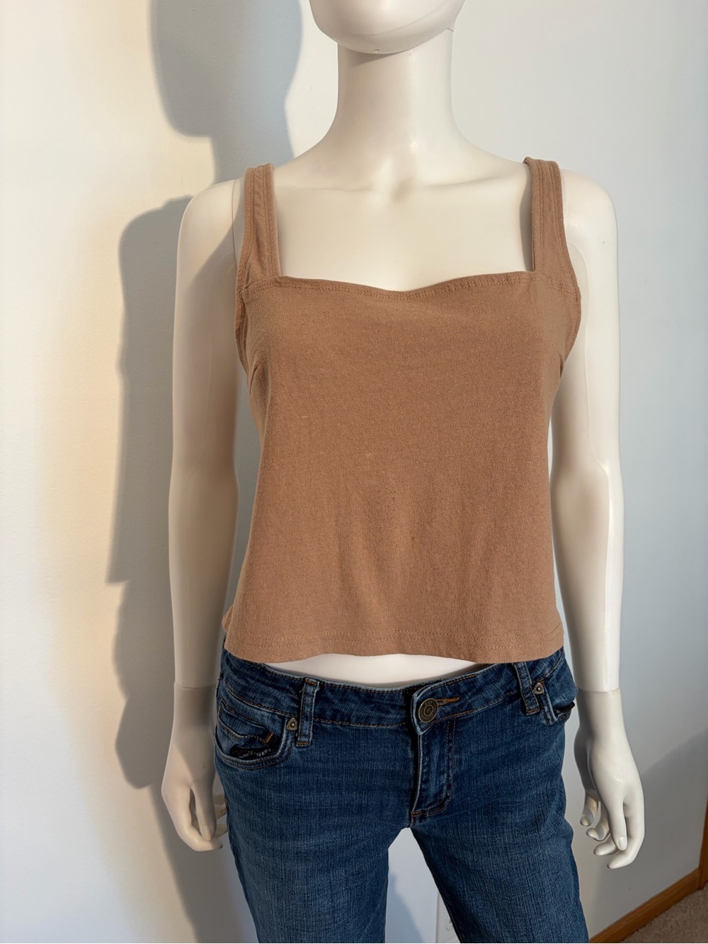 #972 Free People NWT Camel Square Neck Tank Top. With open back and ties. NWT